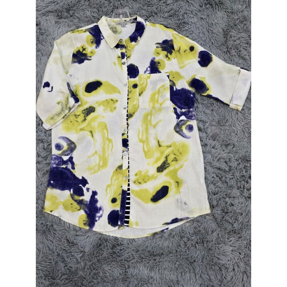 PEOPLE LIKE FRANK EMIL RUTENBERG LInen Button Front Top 1/2 Sleeve Tunic Size 8